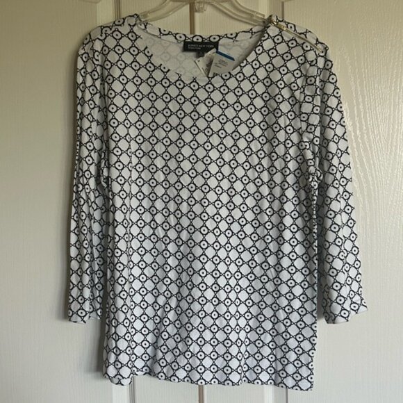 Jones New York Signature graphic  cotton knit zipper shoulder top size XL - Picture 1 of 9